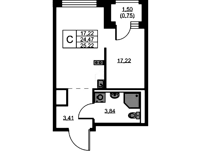 Квартира студия 25.22 м², 1/9 эт., ЖК «GloraX Новоселье»